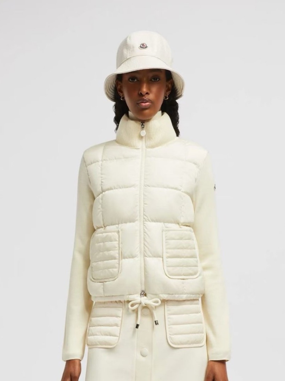 Moncler cream quilted cardigan jacket XS